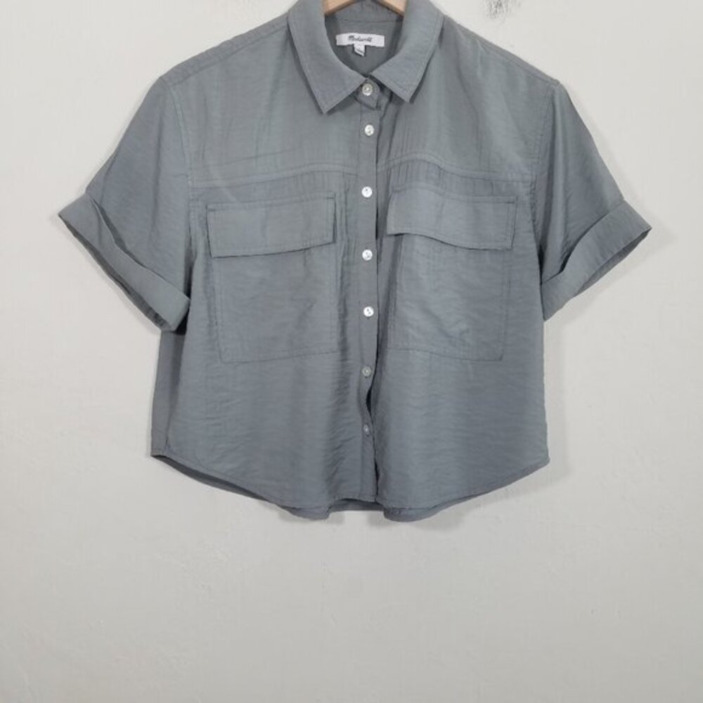 Madewell Cropped Button Up Shirt Top Blouse Shorts Sleeves Gray Size S